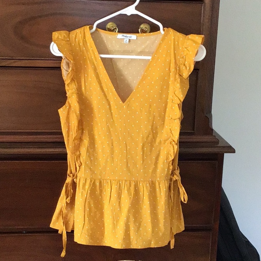 Madewell dot peplum blouse with side ties